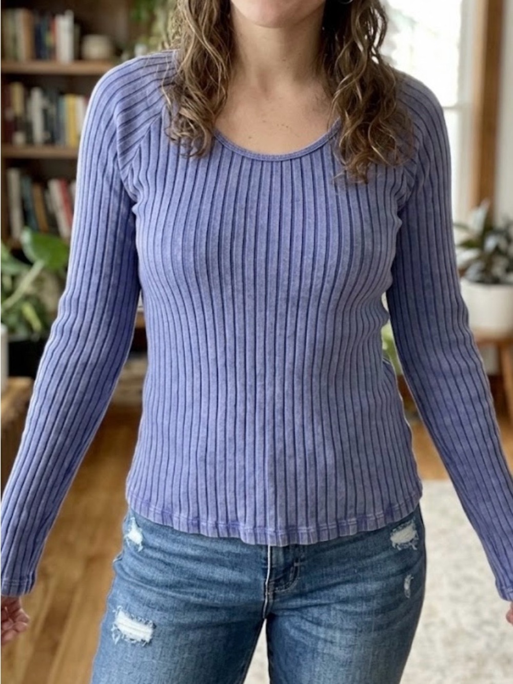Knox Rose Purple ribbed long sleeve knit top
Sz S